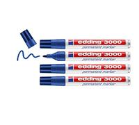 edding 3000 Marqueur permanent - BLEU - 4 stylos - pointe ronde 1,5-3 mm - sèche vite - résiste à l'eau et à l'essuyage - pour carton, plastique, bois, métal - marqueur universel