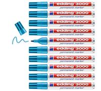 edding 3000 Marqueur permanent - bleu clair - 10 stylos - pointe ronde 1,5-3 mm - sèche vite - résiste à l'eau et à l'essuyage - pour carton, plastique, bois, métal - marqueur universel
