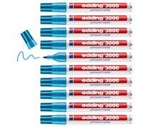 edding 3000 Marqueur permanent - bleu clair - marqueur universel | 10 stylos - pointe ronde 1,5-3 mm - sèche vite - résiste à l'eau et à l'essuyage - pour carton, plastique, bois, métal
