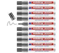edding 3000 Marqueur permanent - gris - 10 stylos - pointe ronde 1,5-3 mm - sèche vite - résiste à l'eau et à l'essuyage - pour carton, plastique, bois, métal - marqueur universel