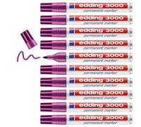 edding 3000 Marqueur permanent - magenta (lilas) - 10 stylos - pointe ronde 1,5-3 mm - sèche vite - résiste à l'eau et à l'essuyage - pour carton, plastique, bois, métal - marqueur universel