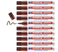 edding 3000 Marqueur permanent - marron - 10 stylos - pointe ronde 1,5-3 mm - sèche vite - résiste à l'eau et à l'essuyage - pour carton, plastique, bois, métal - marqueur universel