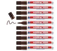edding 3000 Marqueur permanent - marron foncé - 10 stylos - sèche vite | pointe ronde 1,5-3 mm - résiste à l'eau et à l'essuyage - pour carton, plastique, bois, métal - marqueur universel