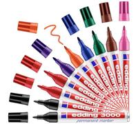 edding 3000 Marqueur permanent - multi-couleur - boîte de présentation de 10 stylos - pointe ronde 1,5-3 mm - sèche vite - résiste à l'eau et à l'essuyage - pour carton, plastique, bois, métal, tissu