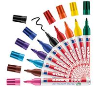 edding 3000 Marqueur permanent - multi-couleur (couleurs simples) - étui de 10 - pointe ronde 1,5-3 mm - sèche vite - résiste à l'eau et à l'essuyage - pour carton, plastique, bois, métal, tissu