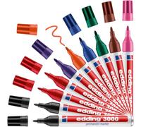 edding 3000 Marqueur permanent - multi-couleur - sèche vite | boîte de présentation de 10 stylos - pointe ronde 1,5-3 mm - résiste à l'eau et à l'essuyage - pour carton, plastique - tissu