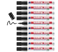 edding 3000 Marqueur permanent - noir - 10 stylos - pointe ronde 1,5-3 mm - sèche vite - résiste à l'eau et à l'essuyage - pour carton, plastique, bois, métal - marqueur universel