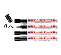 edding 3000 Marqueur permanent - noir - 4 stylos - pointe ronde 1,5-3 mm - sèche vite - résiste à l'eau et à l'essuyage - pour carton, plastique, bois, métal - marqueur universel