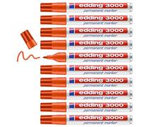 edding 3000 Marqueur permanent - orange - 10 stylos - pointe ronde 1,5-3 mm - sèche vite - résiste à l'eau et à l'essuyage - pour carton, plastique, bois, métal - marqueur universel
