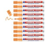 edding 3000 Marqueur permanent - orange clair - 10 stylos - pointe ronde 1,5-3 mm - sèche vite - résiste à l'eau et à l'essuyage - pour carton, plastique, bois, métal - marqueur universel