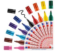 edding 3000 Marqueur permanent - pointe ronde 1,5-3 mm - sèche vite - bois | multi-couleur - boîte de présentation de 10 stylos - résiste à l'eau et à l'essuyage - pour carton, plastique - métal, tissu