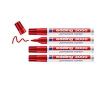 edding Marqueur permanent 3000 – Rouge (x4) pointe ronde 1,5–3 mm, sèche vite, résiste à l'eau