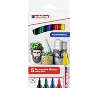 edding 3000 Marqueur permanent - rouge, bleu, vert, jaune, noir - étui de 5 - pointe ronde 1,5-3 mm - sèche vite - résiste à l'eau et à l'essuyage - pour carton, plastique, bois, métal
