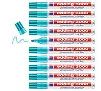 edding 3000 Marqueur permanent - turquoise (bleu) - 10 stylos - pointe ronde 1,5-3 mm - sèche vite - résiste à l'eau et à l'essuyage - pour carton, plastique, bois, métal - marqueur universel