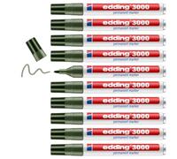 edding 3000 Marqueur permanent - vert olive - 10 stylos - sèche vite | pointe ronde 1,5-3 mm - résiste à l'eau et à l'essuyage - pour carton, plastique, bois, métal - marqueur universel