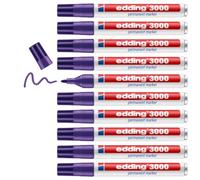 edding 3000 Marqueur permanent - violet - 10 stylos - marqueur universel | pointe ronde 1,5-3 mm - sèche vite - résiste à l'eau et à l'essuyage - pour carton, plastique, bois, métal