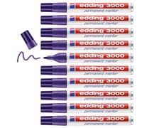 edding 3000 Marqueur permanent - violet - 10 stylos - pointe ronde 1,5-3 mm - sèche vite - résiste à l'eau et à l'essuyage - pour carton, plastique, bois, métal - marqueur universel