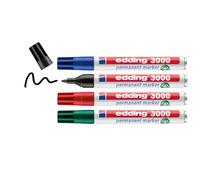 edding 3000 permanent marker - black, red, blue, green - 4 marker pens - round t