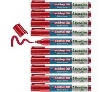 edding 32 EcoLine Marqueur pour chevalets - rouge - 10 stylos - pointe biseautée 1-5 mm - pour écrire, dessiner sur du papier pour tableau de conférence - ne déborde pas - ne sèche pas - rechargeable
