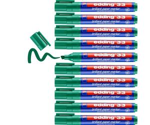 edding 33 Marqueur papier à encre brillante - vert - 10 marqueurs permanents imperméables - pointe biseautée 1-5mm - coloris lumineux - stables à la lumière sur papier, carton, plastique, métal, verre