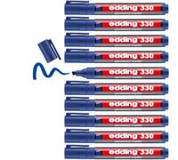 edding 330 Marqueur permanent - bleu - 10 stylos - pointe biseautée 1-5 mm - sèche vite, résiste à l'eau et aux frottements - pour carton, plastique, bois, métal, verre