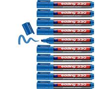 edding 330 Marqueur permanent - bleu clair - 10 stylos - pointe biseautée 1-5 mm - sèche vite, résiste à l'eau et aux frottements - pour carton, plastique, bois, métal, verre
