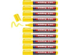 edding 330 Marqueur permanent - jaune - 10 stylos - pointe biseautée 1-5 mm - sèche vite, résiste à l'eau et aux frottements - pour carton, plastique, bois, métal, verre
