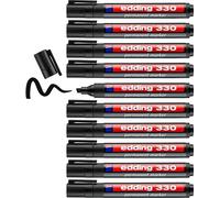 Edding 330 Marqueur Permanent - Noir - 10 Stylos - Pointe Biseautée 1-5 Mm - Sèche Vite, Résiste À L'eau Et Aux Frottements - Pour Carton, Plastique, Bois, Métal, Verre