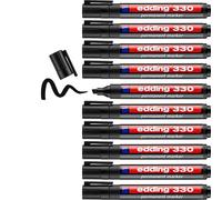 edding 330 Marqueur permanent - noir - 10 stylos - pointe biseautée 1-5 mm - sèche vite, résiste à l'eau et aux frottements - pour carton, plastique, bois, métal, verre
