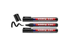 edding 330 Marqueur permanent - noir - 3 stylos - pointe biseautée 1-5 mm - sèche vite, résiste à l'eau et aux frottements - pour carton, plastique, bois, métal, verre