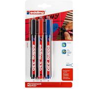Edding 330 Marqueur Permanent - Noir, Rouge, Bleu - 3 Stylos - Pointe Biseautée 1-5 Mm - Sèche Vite, Résiste À L'eau Et Aux Frottements - Pour Carton, Plastique, Bois, Métal, Verre