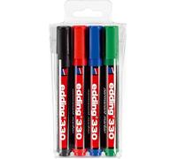Edding 330 Marqueur Permanent - Noir, Rouge, Bleu, Vert - 4 Stylos - Pointe Biseautée 1-5 Mm - Sèche Vite, Résiste À L'eau Et Aux Frottements - Pour Carton, Plastique, Bois, Métal, Verre