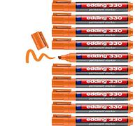 edding 330 Marqueur permanent - orange - 10 stylos - pointe biseautée 1-5 mm - sèche vite, résiste à l'eau et aux frottements - pour carton, plastique, bois, métal, verre