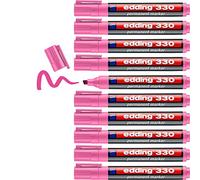 edding 330 Marqueur permanent - rose - 10 stylos - pointe biseautée 1-5 mm - sèche vite, résiste à l'eau et aux frottements - pour carton, plastique, bois, métal, verre
