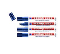 edding 3300 Marqueur permanent - bleu - 4 stylos - pointe biseautée 1-5 mm - sèche vite - résiste à l'eau et à l'essuyage - pour carton, plastique, bois, métal - Marqueur universel
