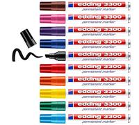 edding 3300 Marqueur permanent - multicolore - 10 stylos - pointe biseautée 1-5 mm - sèche vite - résiste à l'eau et à l'essuyage - pour carton, plastique, bois, métal - Marqueur universel