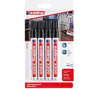 edding 3300 Marqueur permanent - noir - 4 stylo - pointe biseautée 1-5 mm - sèche vite - résiste à l'eau et à l'essuyage - pour carton, plastique, bois, métal - Marqueur universel