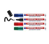 edding Marqueur permanent 3300 – 4 couleurs noir/rouge/bleu/vert – pointe biseautée 1,5–3 mm
