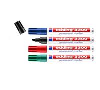 edding 3300 Marqueur permanent - noir, rouge, bleu, vert - 4 stylos - pointe biseautée 1-5 mm - sèche vite - résiste à l'eau et à l'essuyage - pour carton, plastique, bois, métal - Marqueur universel