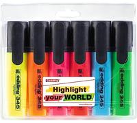 edding 345 Surligneur - Ètui de 6 - Pointe biseautée 2-5 mm - parfait pour des marquages et des surlignages lumineux de textes et notes