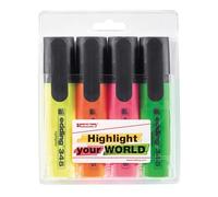 edding 345 Surligneur - Jaune, orange, rose, vert - Ètui de 4 - Pointe biseautée 2-5 mm - parfait pour des marquages et des surlignages lumineux de textes et notes