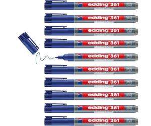 Edding 361 Marqueur pour tableaux blancs - bleu - 10 stylos - pointe ronde 1 mm - feutre effaçable - pour tableaux blanc, magnétique, mémo et chevalet de conférence - sketchnotes - rechargeable