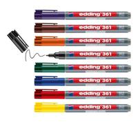 edding 361 Marqueur pour tableaux blancs - multi-couleur - étui de 8 stylos - pointe ronde 1 mm - feutre effaçable - pour tableaux blanc, magnétique, mémo et chevalet de conférence - rechargeable