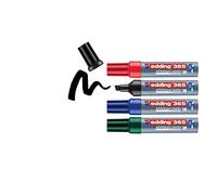 edding Marqueur pour tableau blanc 365 – 4 pièces Noir/Rouge/Bleu/Vert – Pointe biseautée 2–7 mm