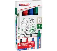 edding 383 Marqueur pour chevalets - étui de 4 - noir, rouge, bleu, vert - pointe biseautée 1-5 mm - marqueur pour écrire, dessiner et marquer sur du papier pour tableau de conférence - ne déborde pas