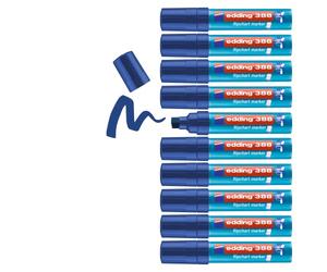 edding 388 Marqueur pour chevalets - bleu - 10 marqueurs - pointe biseautée 4-12 mm - marqueur pour écrire, dessiner et marquer sur du papier pour tableau de conférence - ne déborde pas - ne sèche pas
