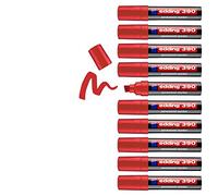 edding 390 Marqueur permanent - Rouge - 10 stylos - Pointe biseautée épaisse 4-12 mm - Imperméable, sèche vite - Marqueur polyvalent universel - pour carton, plastique, bois, métal, verre, toile