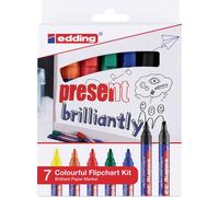 Edding 4-3033-7 Marqueur pour tableau à feuilles mobiles Colourful 1.5 - 3 mm noir, jaune, orange, rouge, vert, bleu 1 set