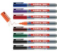 edding 361 Marqueur pour tableaux blancs - multi-couleur - étui de 8 stylos - pointe ronde 1 mm - feutre effaçable - pour tableaux blanc, magnétique, mémo et chevalet de conférence - rechargeable