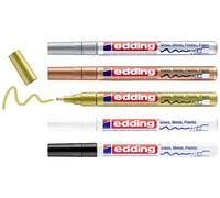 edding 751 Marqueur peinture brillante - noir, blanc, or, argent, cuivre - 5 feutres peinture brillante - pointe ronde 1-2mm - pour dessin, coloriage, scrapbooking - étanche, très opaque